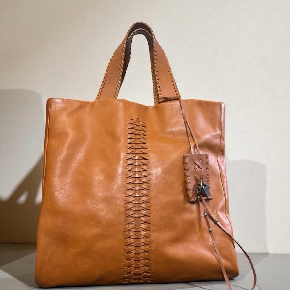 RALPH LAUREN ~ Smooth Leather Braided Tassel Boho Tote Travel Bag purse - Picture 2 of 16